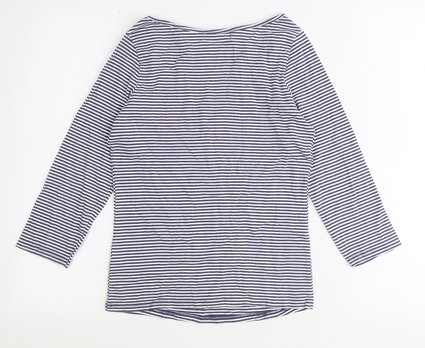 BHS Womens Blue Striped 100% Cotton Basic T-Shirt Size 10 Boat Neck