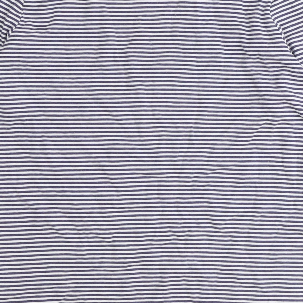 BHS Womens Blue Striped 100% Cotton Basic T-Shirt Size 10 Boat Neck