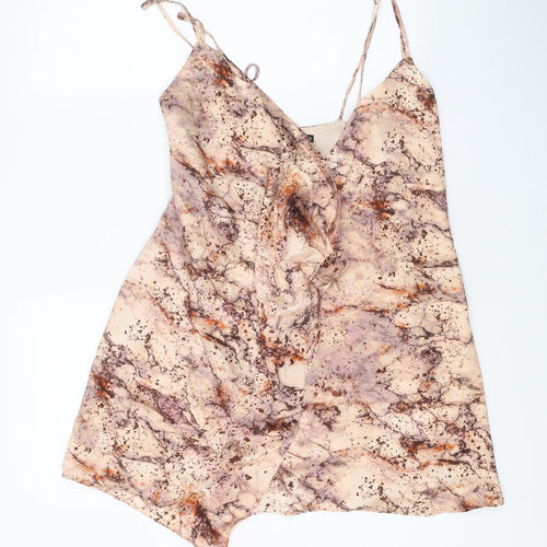 Zara Womens Beige Geometric Polyester Mini Size XS V-Neck Tie