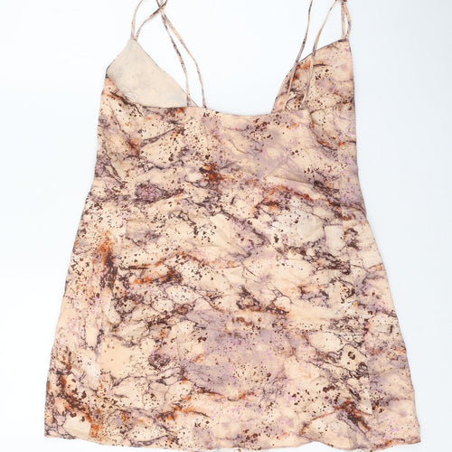 Zara Womens Beige Geometric Polyester Mini Size XS V-Neck Tie