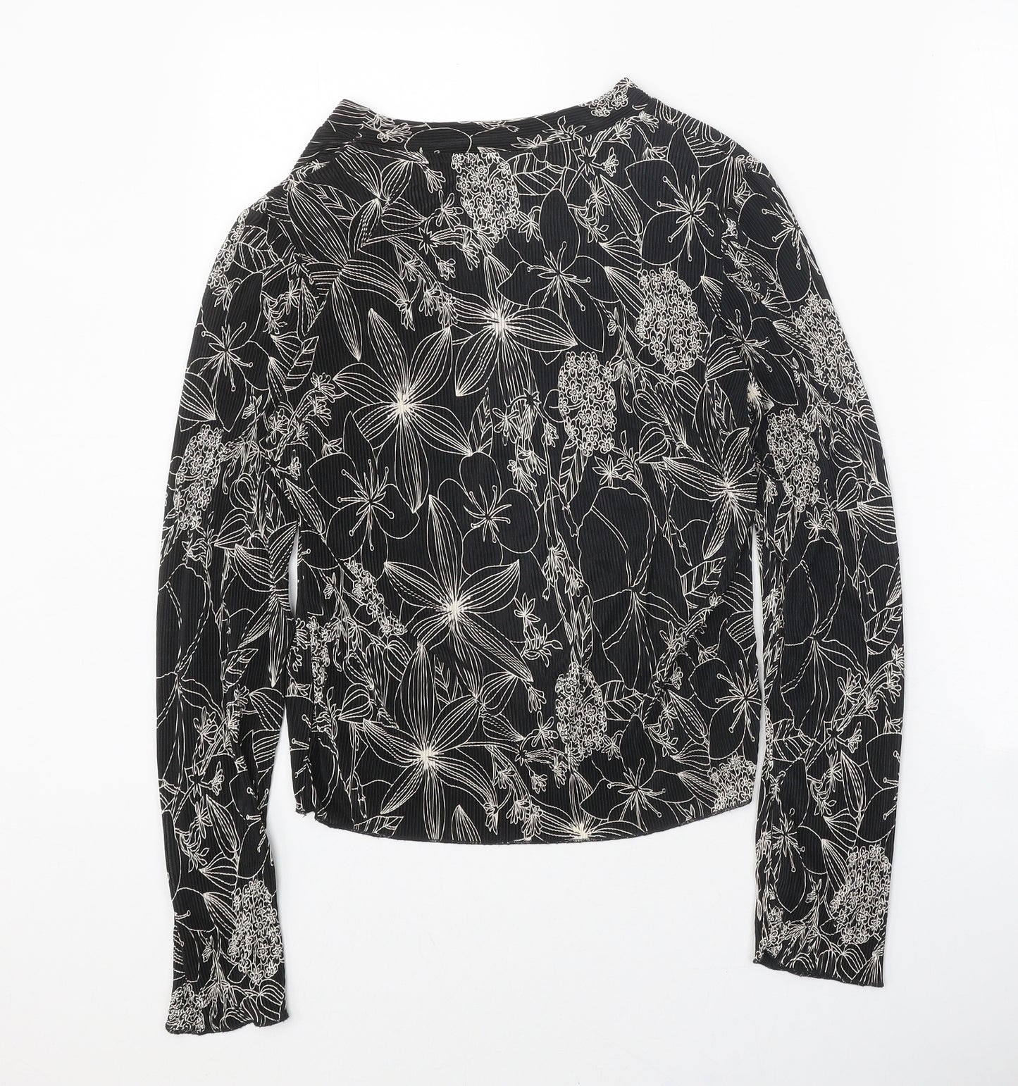 NEXT Womens Black Geometric Polyester Basic Blouse Size 8 V-Neck