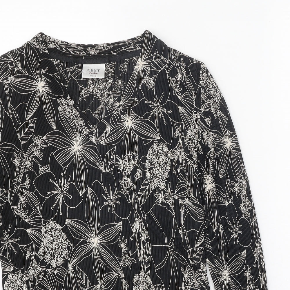 NEXT Womens Black Geometric Polyester Basic Blouse Size 8 V-Neck