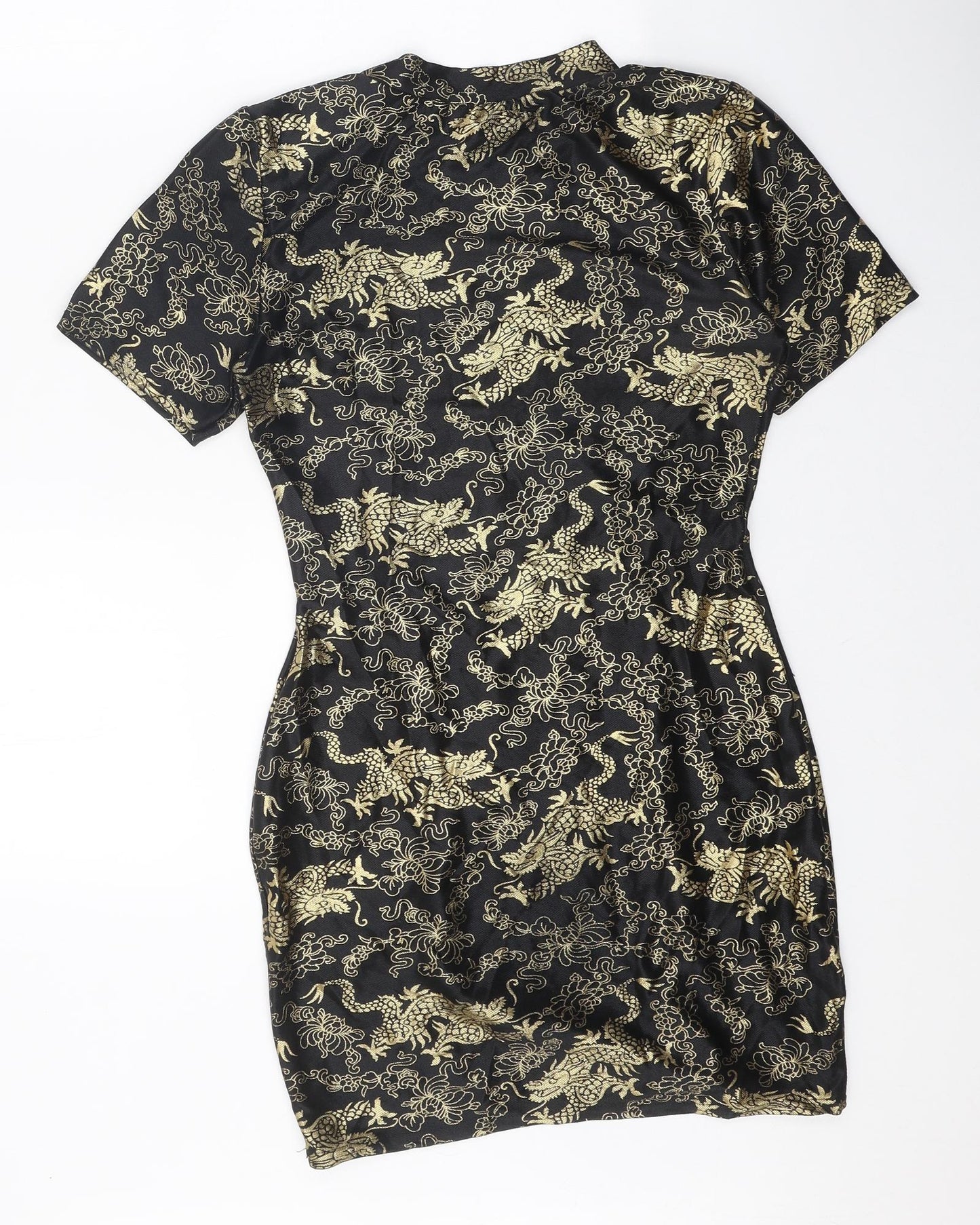 Rokoko Womens Black Geometric Polyester Bodycon Size M Mock Neck Pullover