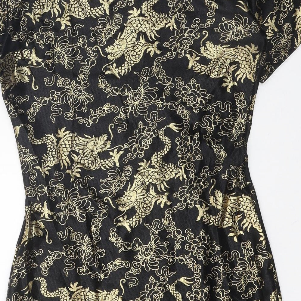 Rokoko Womens Black Geometric Polyester Bodycon Size M Mock Neck Pullover