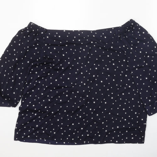 Dorothy Perkins Womens Blue Geometric Polyester Cropped Blouse Size 16 Off the Shoulder - Star Print