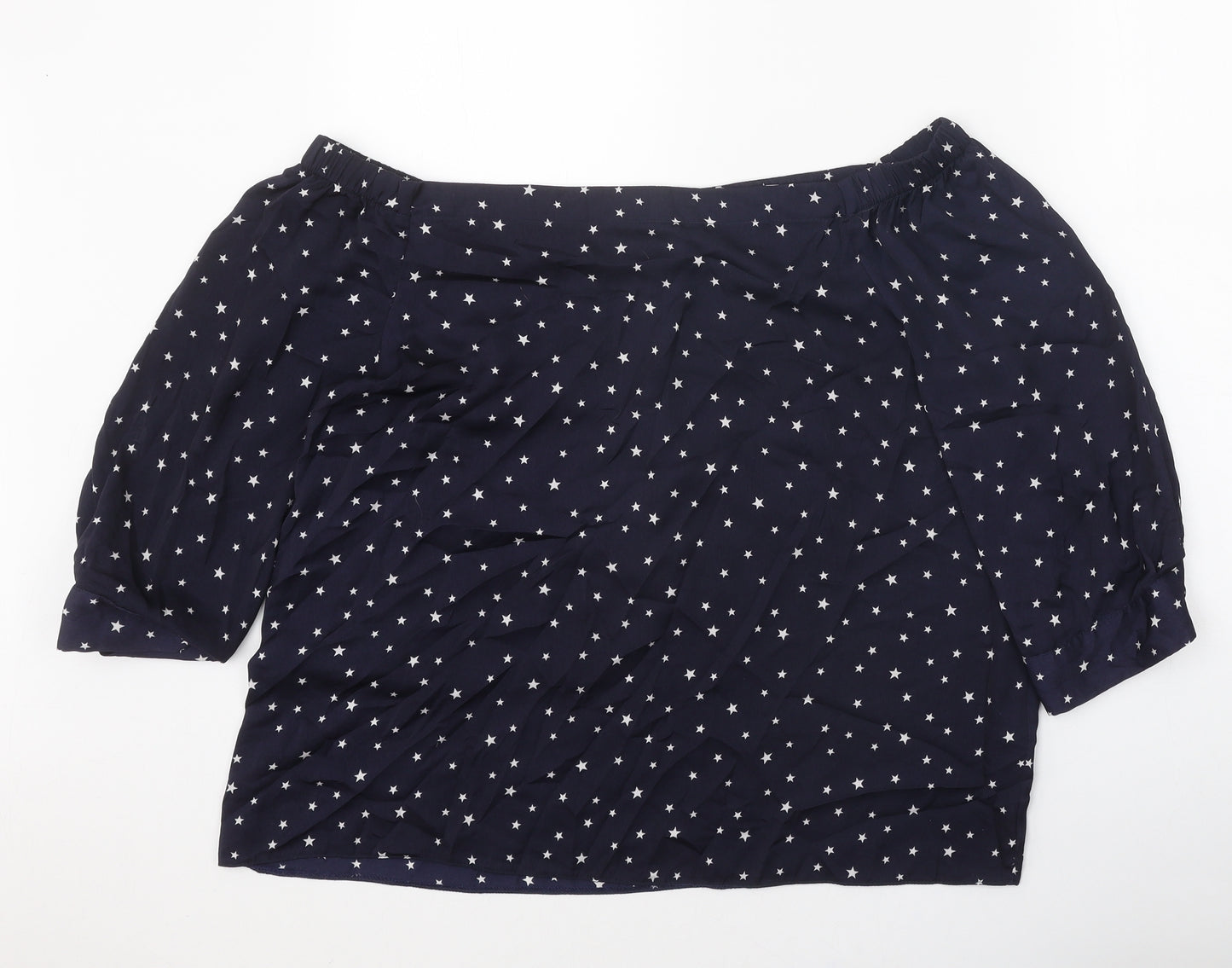 Dorothy Perkins Womens Blue Geometric Polyester Cropped Blouse Size 16 Off the Shoulder - Star Print