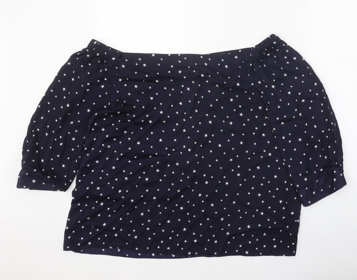 Dorothy Perkins Womens Blue Geometric Polyester Cropped Blouse Size 16 Off the Shoulder - Star Print