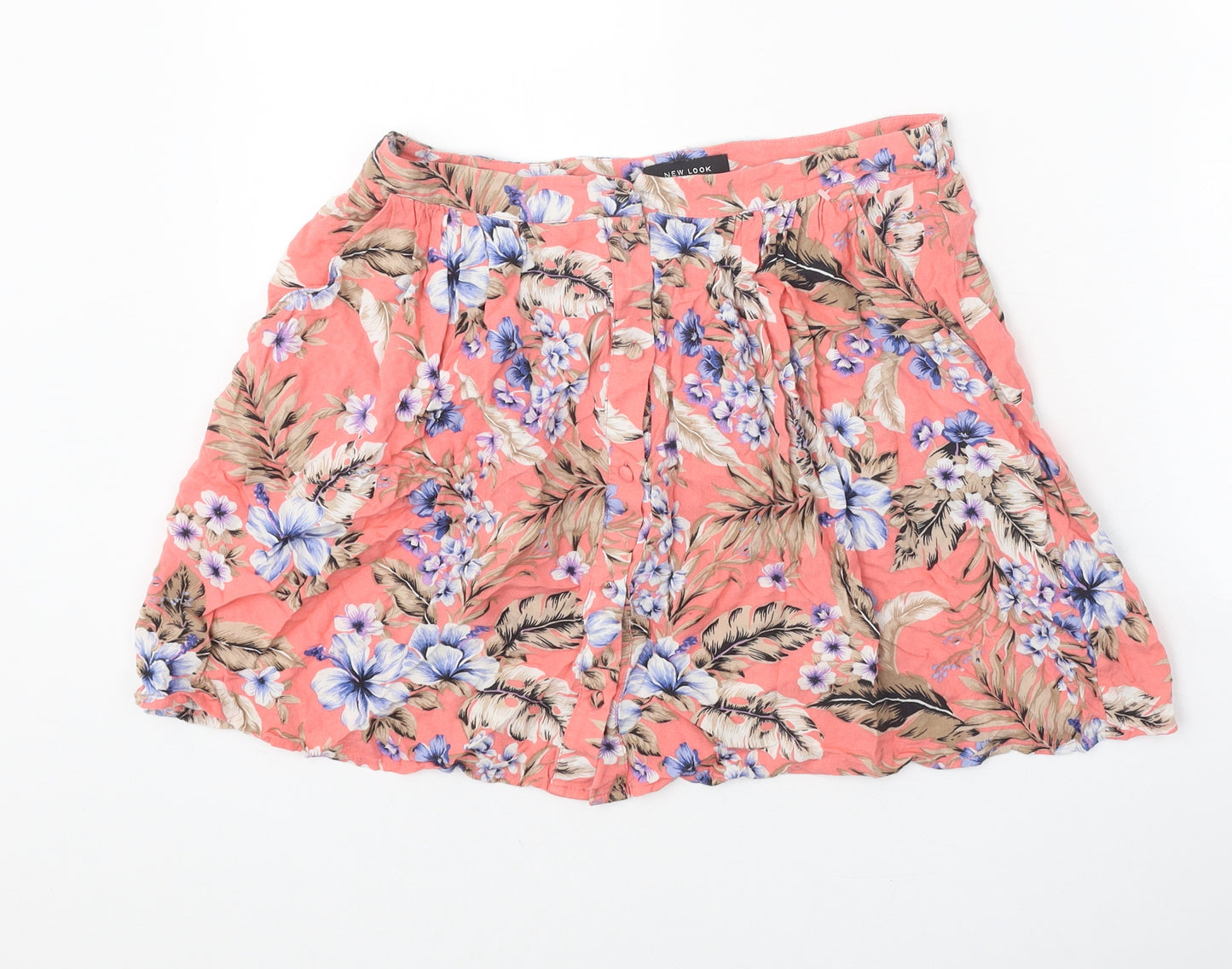 New Look Womens Multicoloured Floral Viscose Skater Skirt Size 10 Button