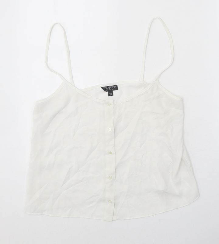Topshop Womens White Polyester Cropped Tank Size 10 Round Neck