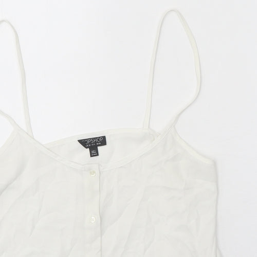 Topshop Womens White Polyester Cropped Tank Size 10 Round Neck
