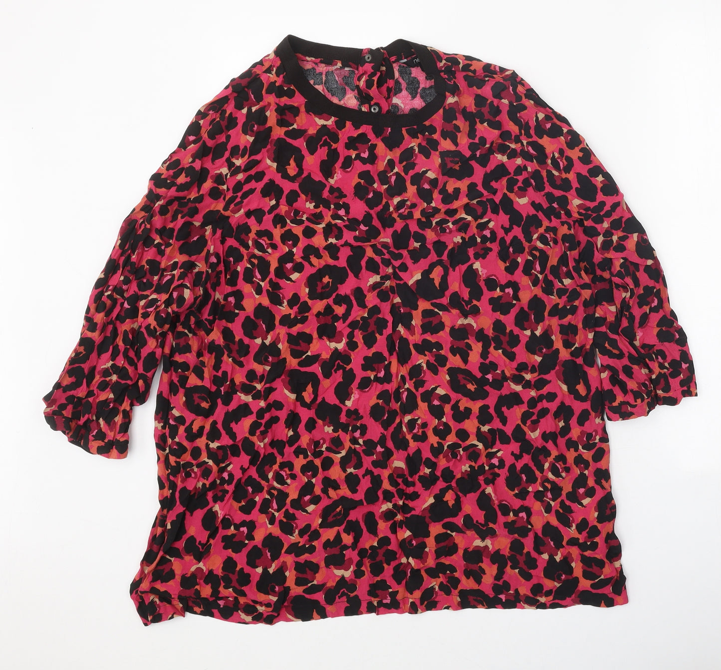 NEXT Womens Pink Animal Print Viscose Basic Blouse Size 20 Round Neck