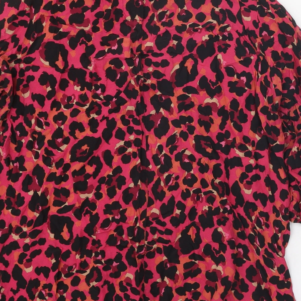 NEXT Womens Pink Animal Print Viscose Basic Blouse Size 20 Round Neck