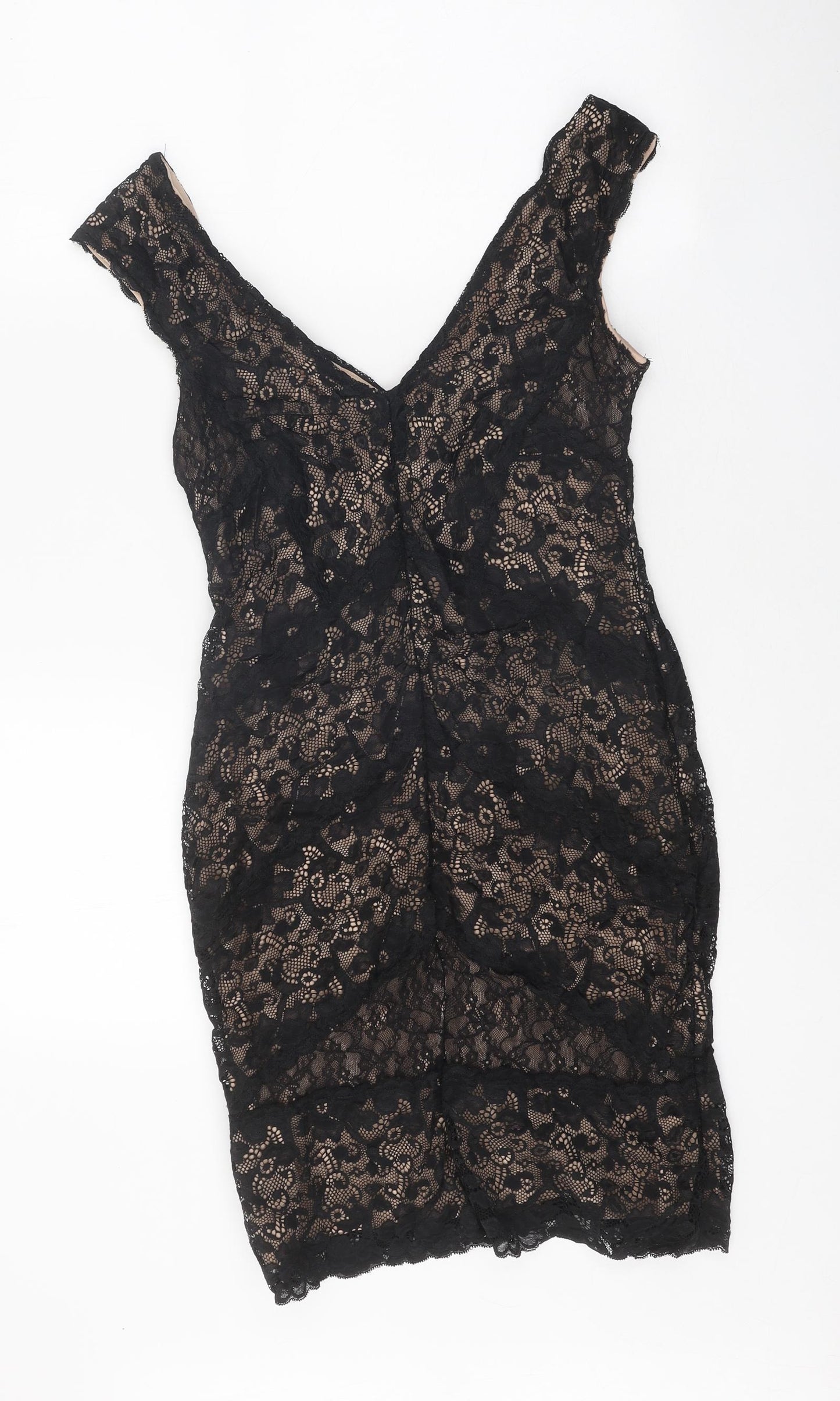 Oasis Womens Black Geometric Polyester Bodycon Size M Sweetheart Pullover