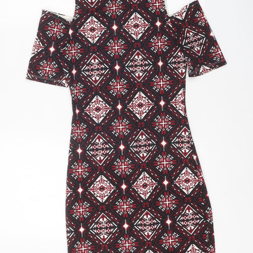 Divided Womens Multicoloured Floral Polyester Bodycon Size 6 Round Neck Pullover - Cold Shoulder