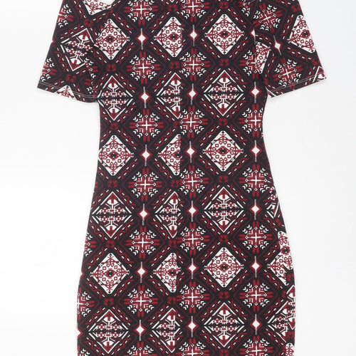 Divided Womens Multicoloured Floral Polyester Bodycon Size 6 Round Neck Pullover - Cold Shoulder