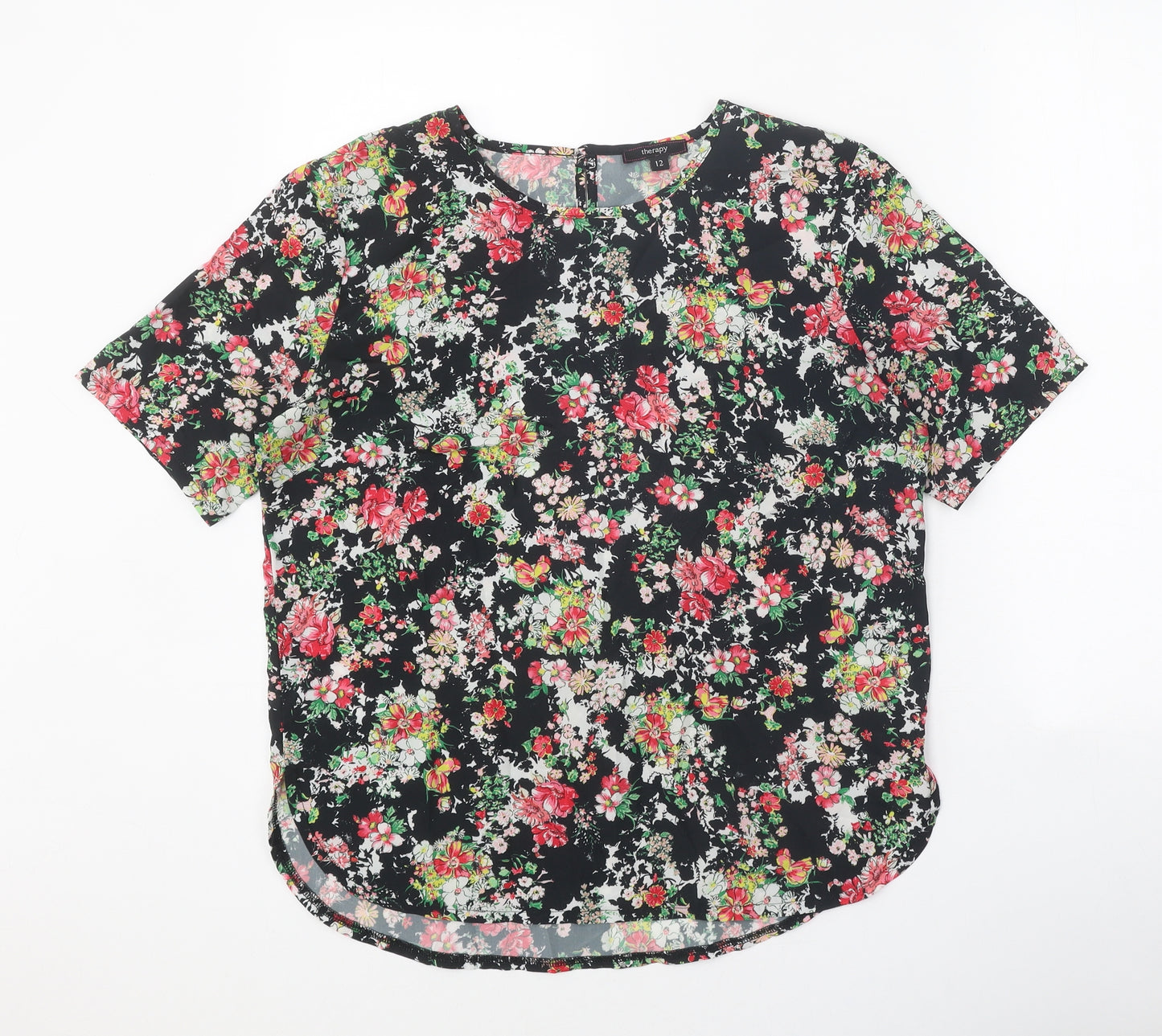 Therapy Womens Multicoloured Floral Polyester Basic T-Shirt Size 12 Round Neck