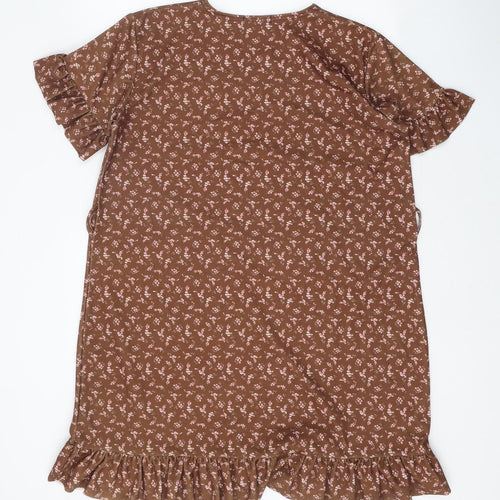 PRETTYLITTLETHING Womens Brown Geometric Polyester A-Line Size 10 Round Neck Pullover