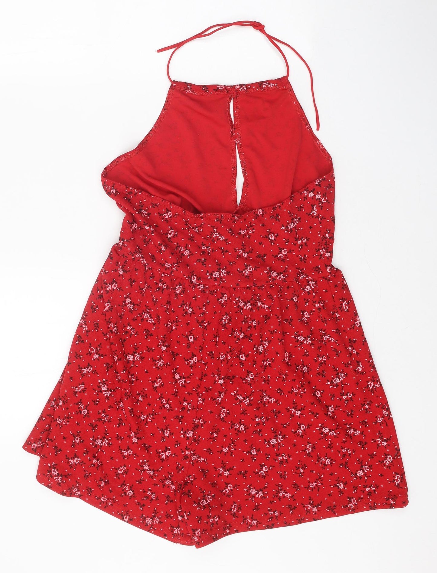 PRETTYLITTLETHING Womens Red Floral Polyester Playsuit One-Piece Size 10 Tie