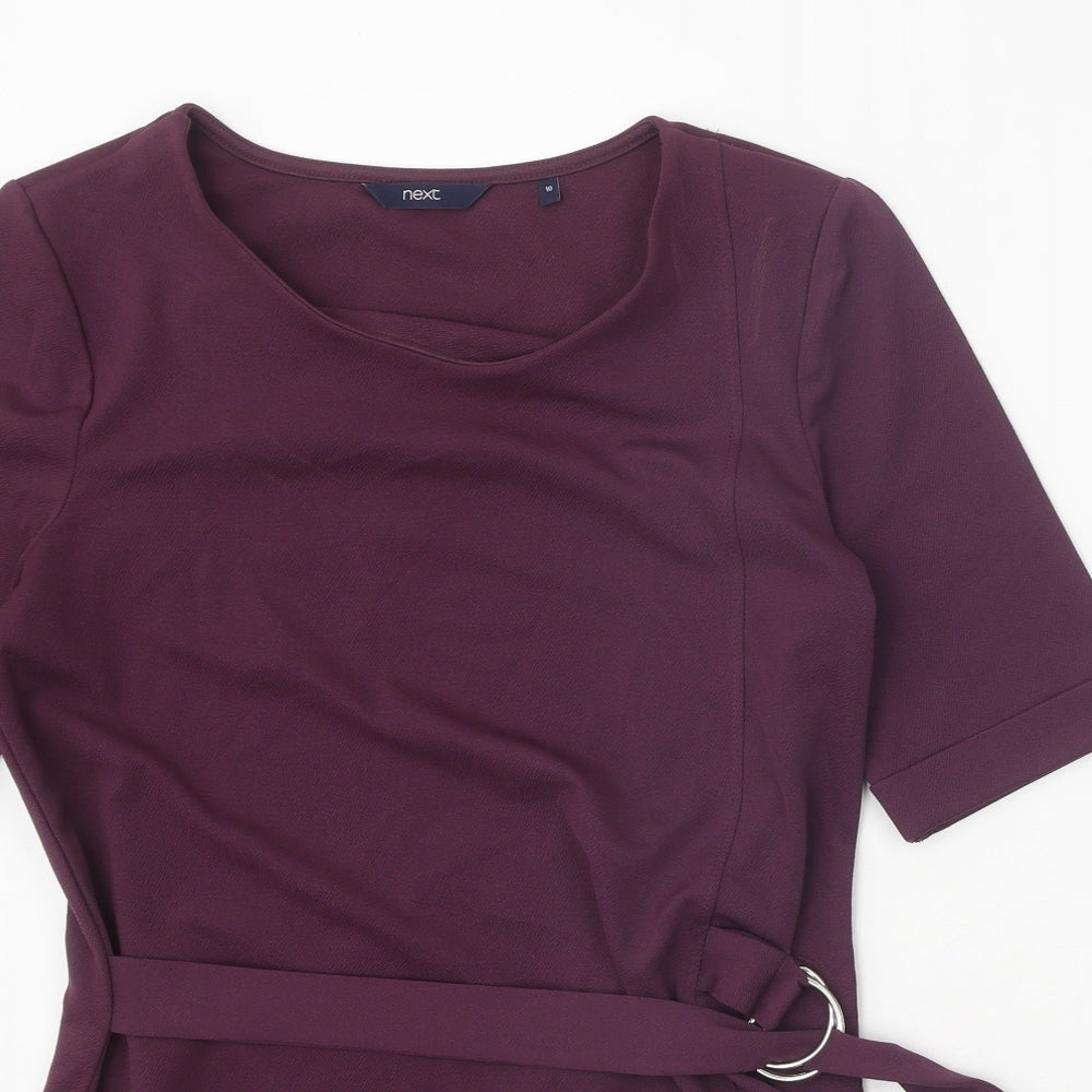 NEXT Womens Purple Polyester Basic T-Shirt Size 10 Round Neck