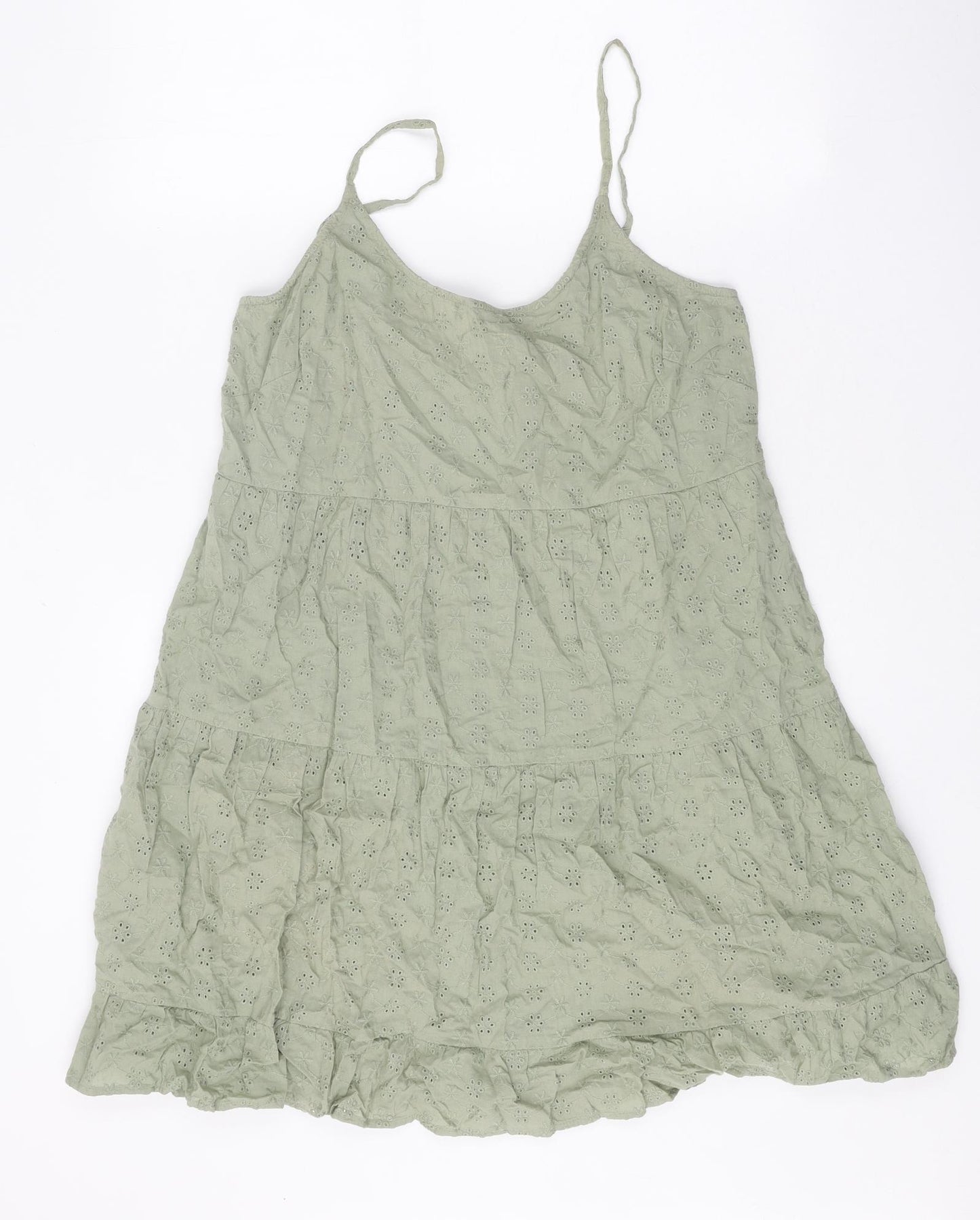 Primark Womens Green 100% Cotton A-Line Size 12 Round Neck Pullover - Anglaise Detail