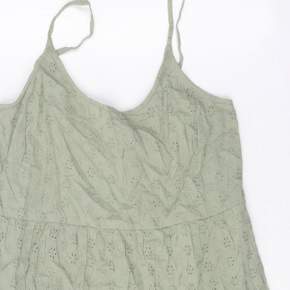 Primark Womens Green 100% Cotton A-Line Size 12 Round Neck Pullover - Anglaise Detail