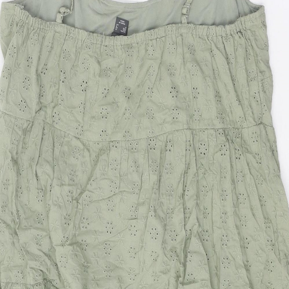 Primark Womens Green 100% Cotton A-Line Size 12 Round Neck Pullover - Anglaise Detail