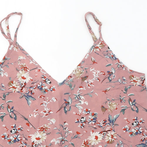 SheIn Womens Pink Floral Polyester Basic Tank Size L V-Neck