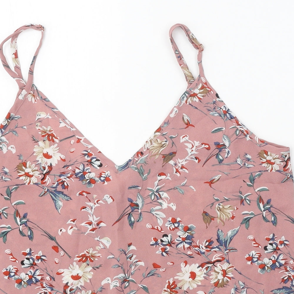 SheIn Womens Pink Floral Polyester Basic Tank Size L V-Neck