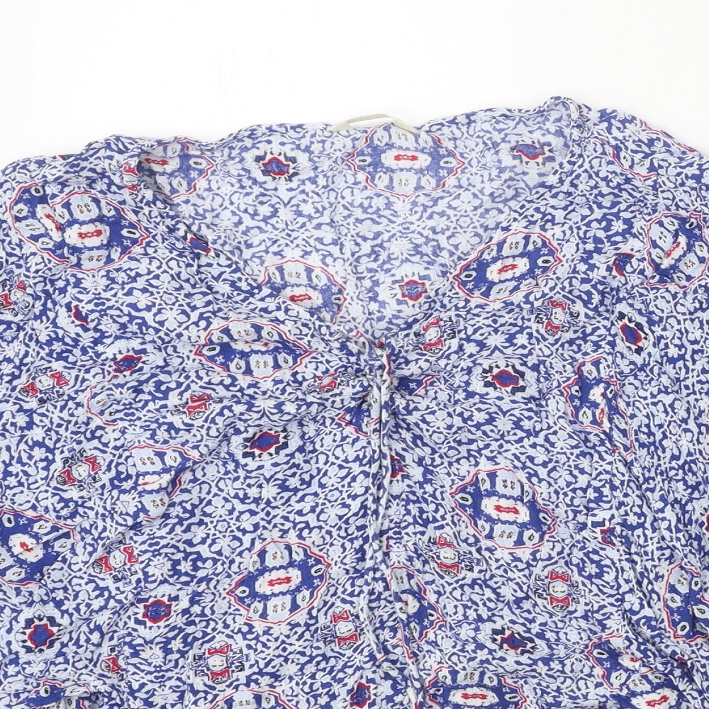 Marks and Spencer Womens Blue Geometric Viscose Basic Blouse Size 18 V-Neck