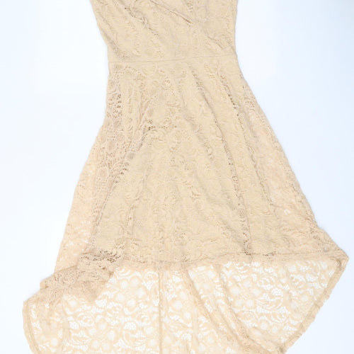 Homrain Womens Beige Floral Nylon Fit & Flare Size S Off the Shoulder Zip