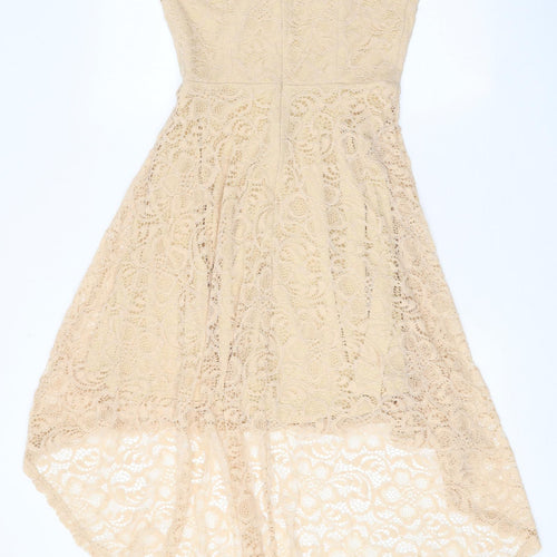 Homrain Womens Beige Floral Nylon Fit & Flare Size S Off the Shoulder Zip