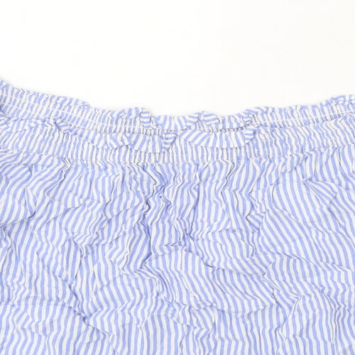 Marks and Spencer Womens Blue Striped Viscose Cropped Blouse Size 14 Off the Shoulder