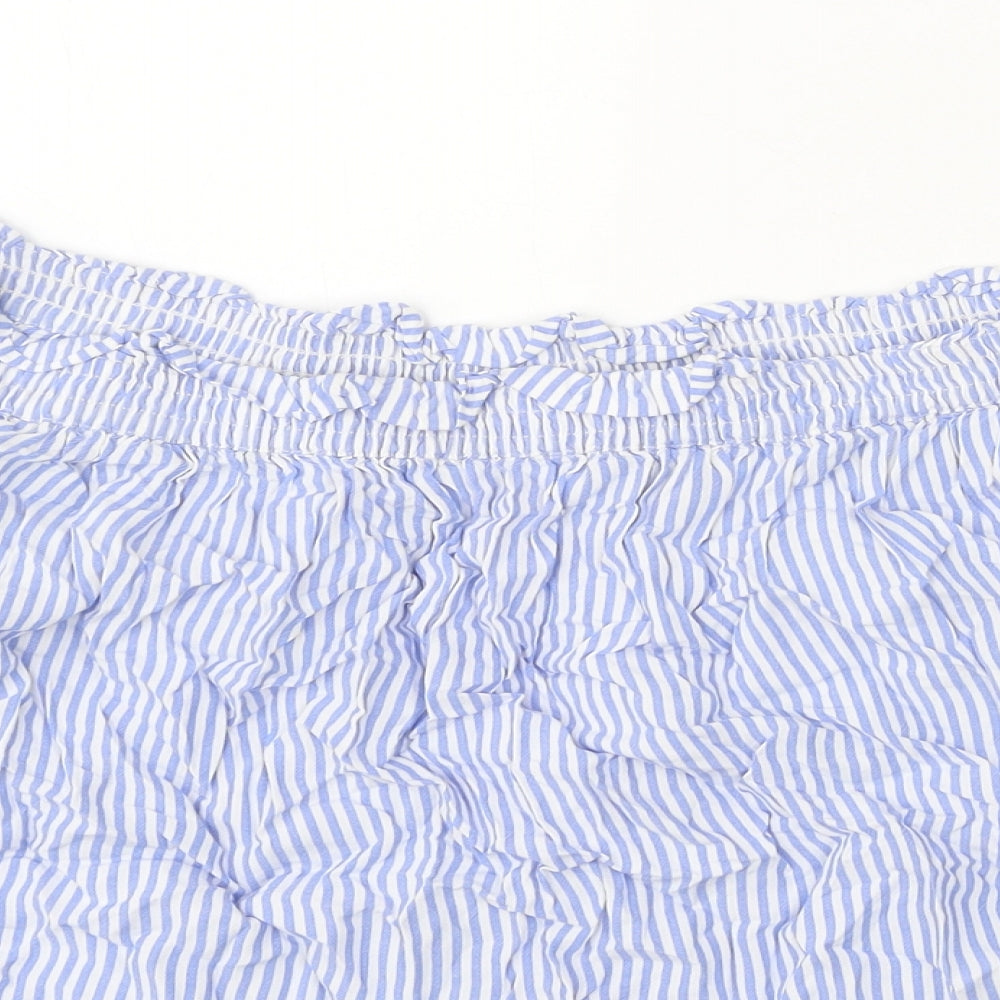 Marks and Spencer Womens Blue Striped Viscose Cropped Blouse Size 14 Off the Shoulder
