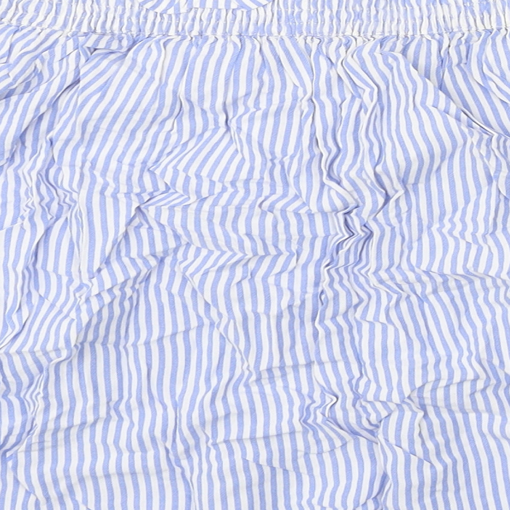 Marks and Spencer Womens Blue Striped Viscose Cropped Blouse Size 14 Off the Shoulder