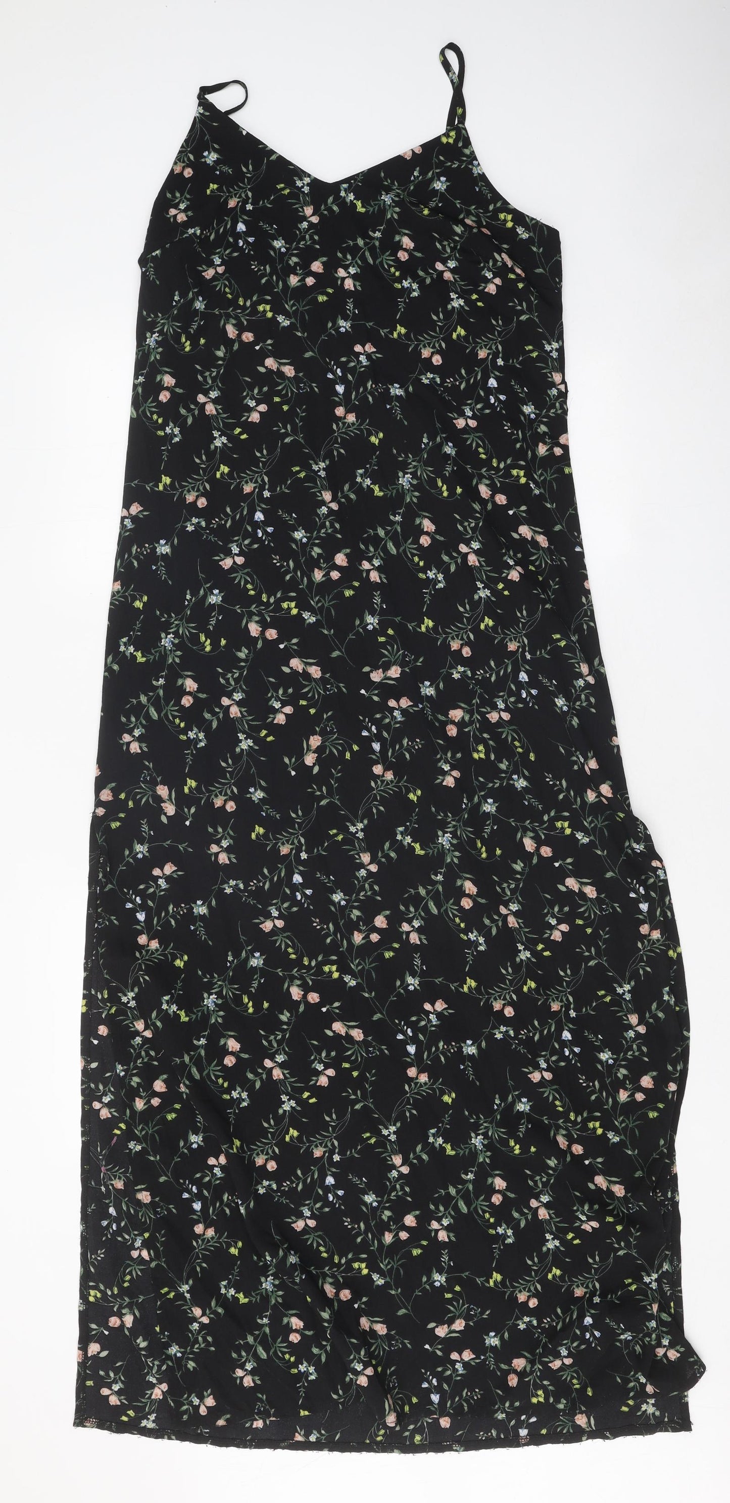 Mela London Womens Black Floral Polyester Maxi Size 10 V-Neck Pullover