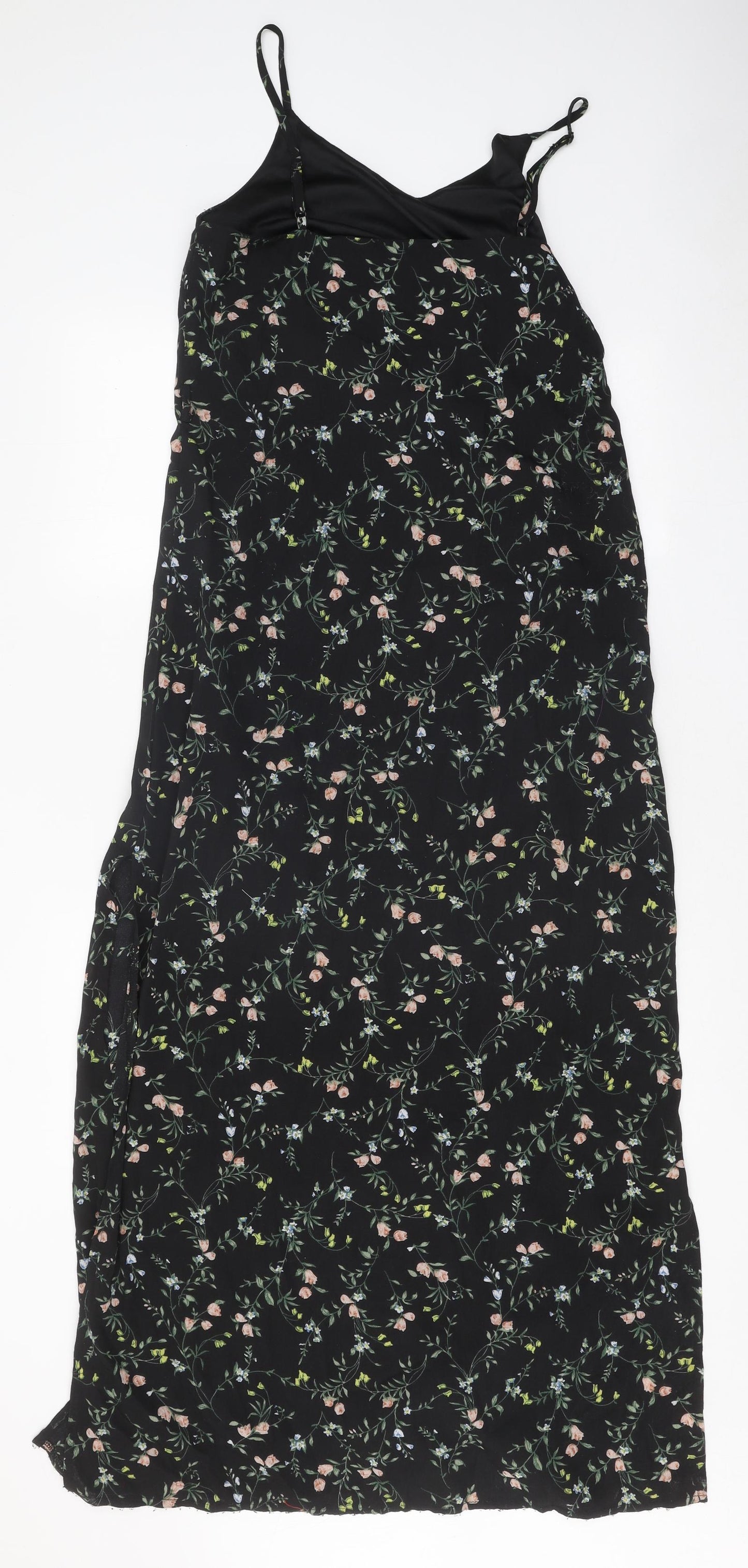 Mela London Womens Black Floral Polyester Maxi Size 10 V-Neck Pullover