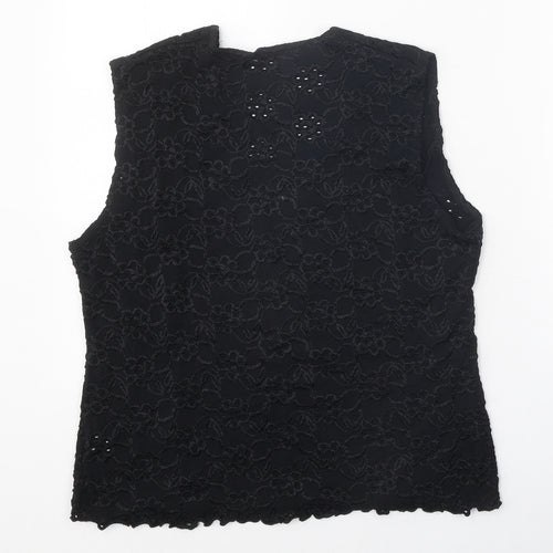 Happit Womens Black Floral Nylon Basic Blouse Size XL Scoop Neck