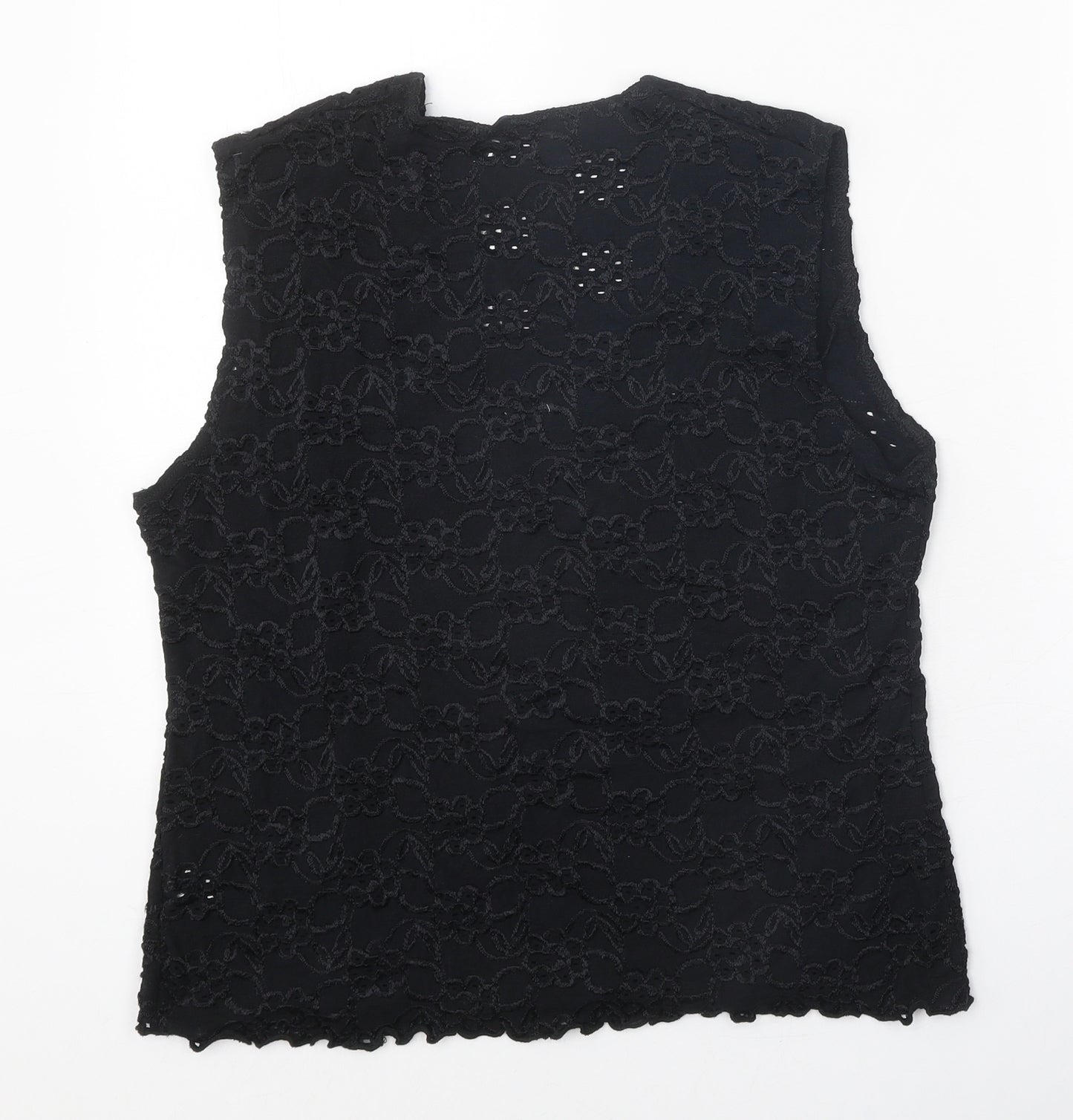 Happit Womens Black Floral Nylon Basic Blouse Size XL Scoop Neck