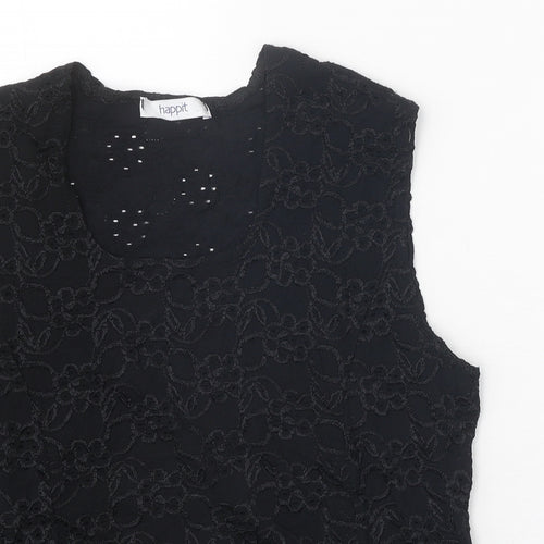 Happit Womens Black Floral Nylon Basic Blouse Size XL Scoop Neck