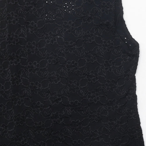 Happit Womens Black Floral Nylon Basic Blouse Size XL Scoop Neck