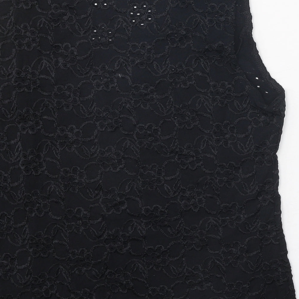 Happit Womens Black Floral Nylon Basic Blouse Size XL Scoop Neck
