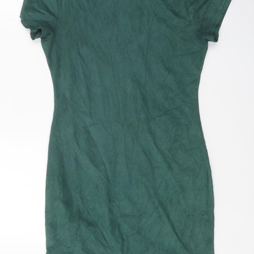 Preworn Womens Green Polyester A-Line One Size Mock Neck Zip - Curved Hem