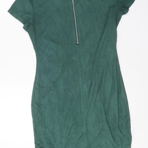 Preworn Womens Green Polyester A-Line One Size Mock Neck Zip - Curved Hem