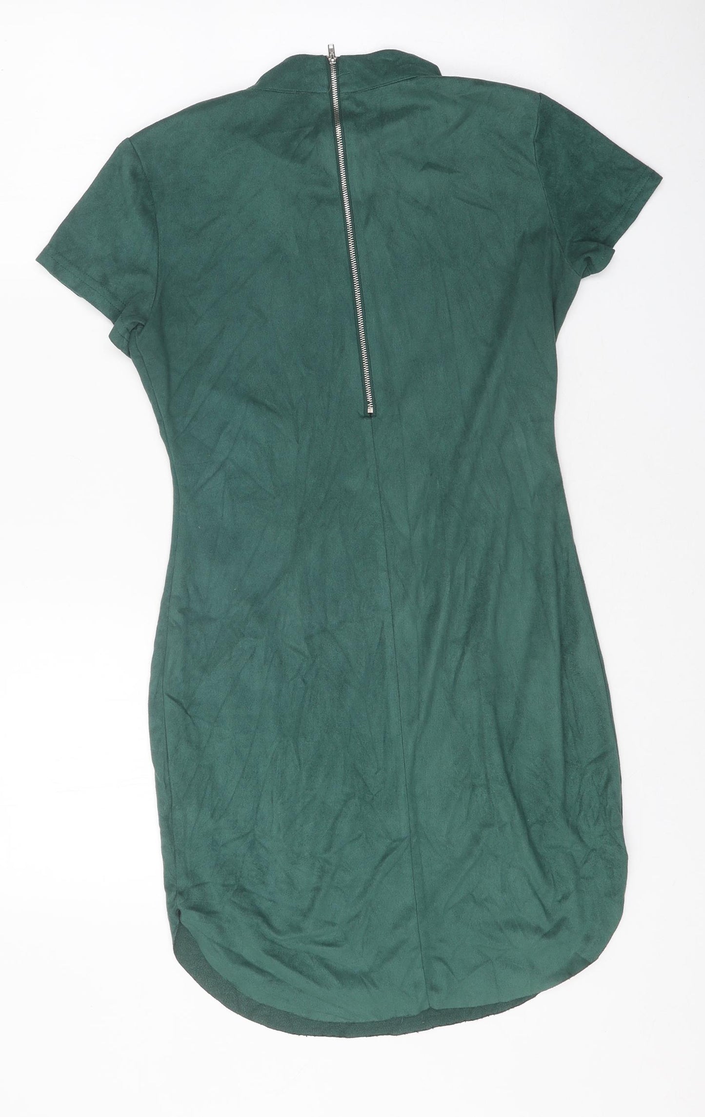 Preworn Womens Green Polyester A-Line One Size Mock Neck Zip - Curved Hem