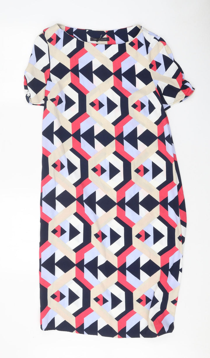 Marks and Spencer Womens Multicoloured Geometric Polyester Shift Size 10 Boat Neck Pullover