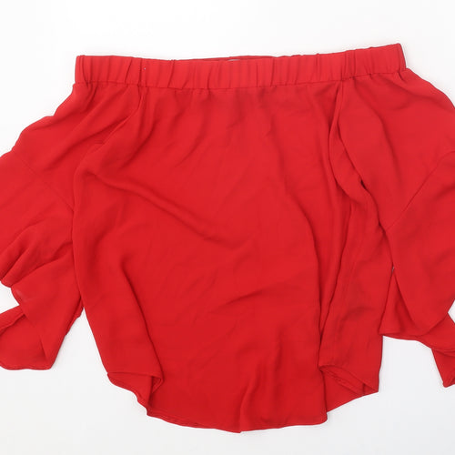 Papaya Womens Red Polyester Basic Blouse Size 10 Boat Neck