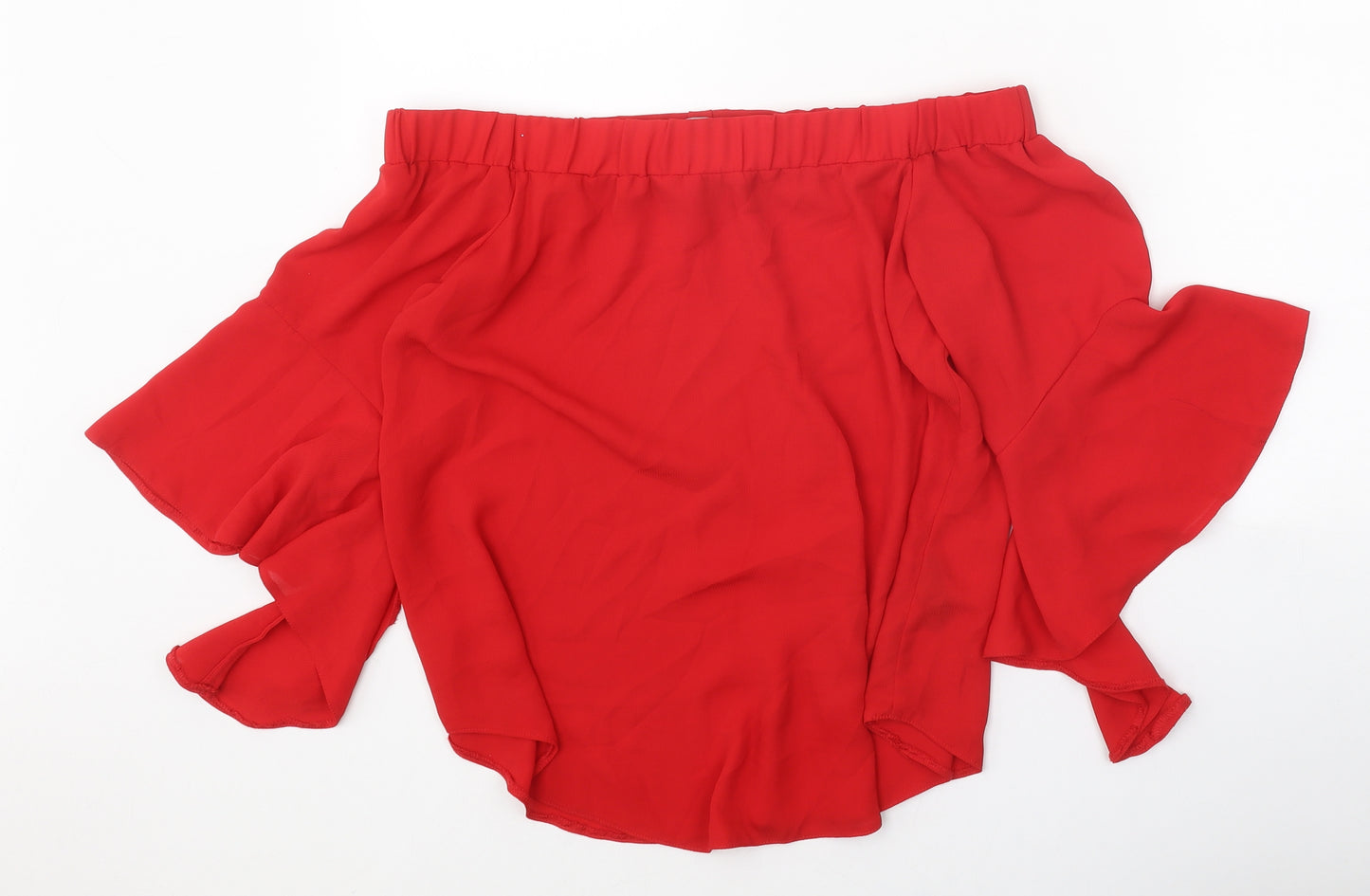 Papaya Womens Red Polyester Basic Blouse Size 10 Boat Neck