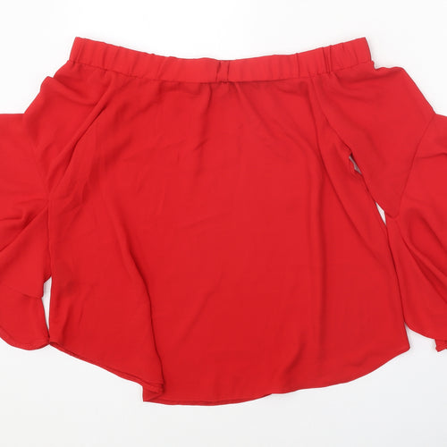Papaya Womens Red Polyester Basic Blouse Size 10 Boat Neck