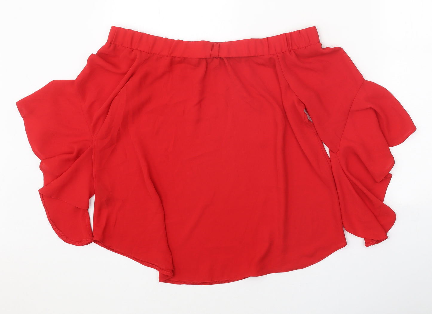 Papaya Womens Red Polyester Basic Blouse Size 10 Boat Neck