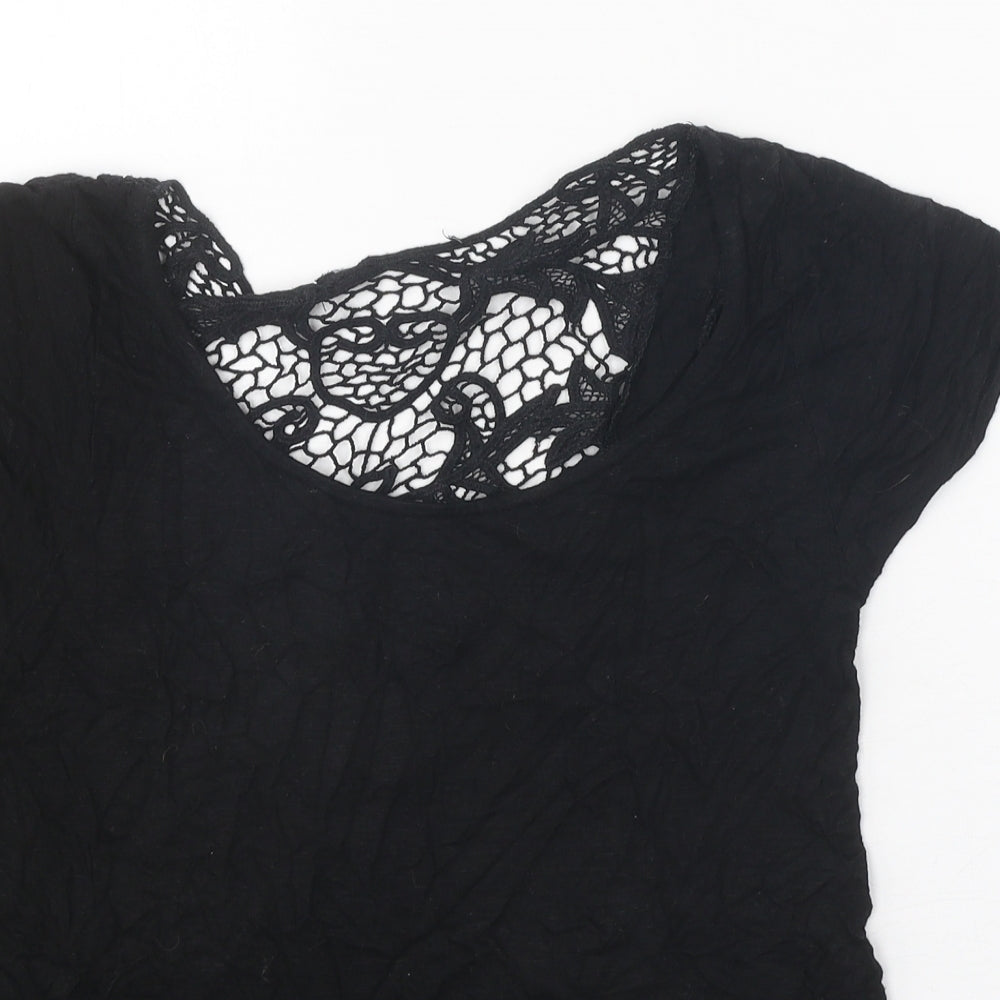 Atmosphere Womens Black Cotton Basic T-Shirt Size 10 Scoop Neck - Lace Detail